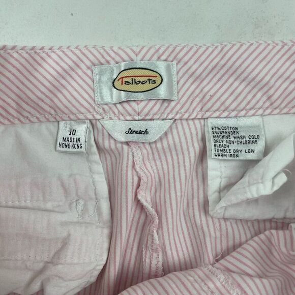 Talbots Pink White Striped Bermuda Shorts 10 Cotton Spandex High Waist Stretch - Picture 3 of 6